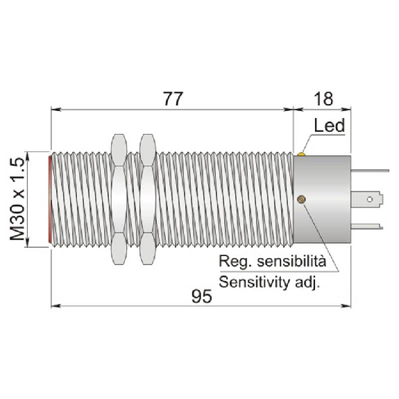 DPI M30 NPN NO+NF P20mm noyé Laiton 10-55Vdc / Conn. K-Lire la description