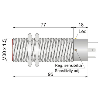 DPI M30 NPN NO+NF P20mm noyé Laiton 10-55Vdc / Conn. K-Lire la description
