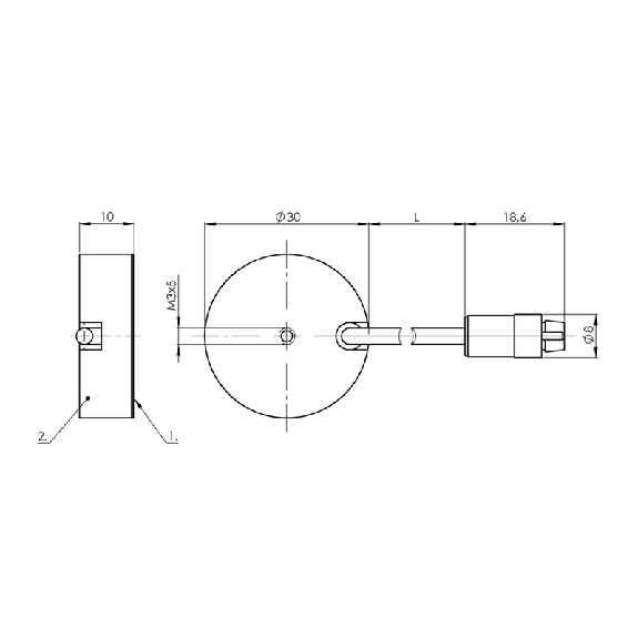 DPC D30 (Ampli) P1-15mm noyé Ø30×10mm Inox / Câble 2m+Connecteur-Lire la description