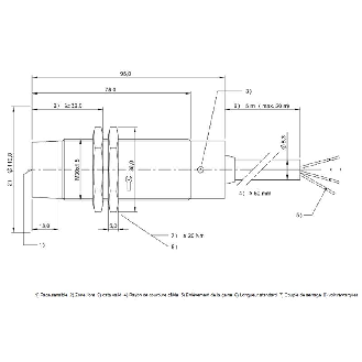 Tête lecture/écriture RFID 70/455 kHz, M30 non noyé, Parallèle C5m-Lire la description