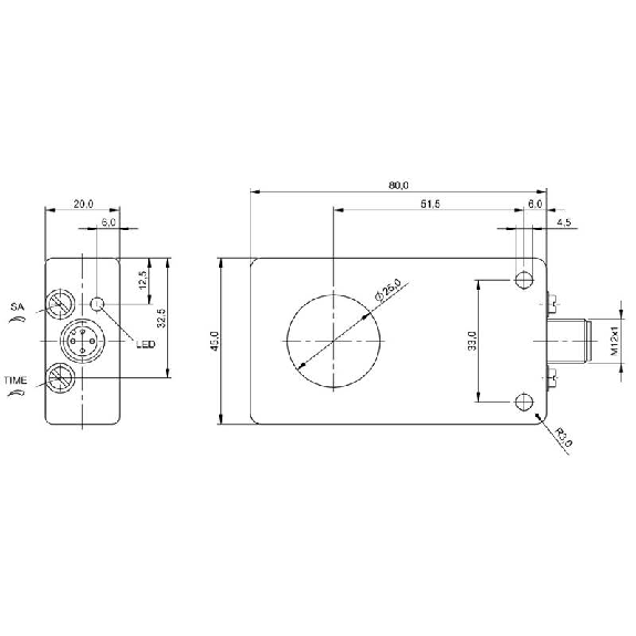 DPI Annulaire Ø=25mm PNP NO Tempo 80x80x20mm / M12 4P-Lire la description