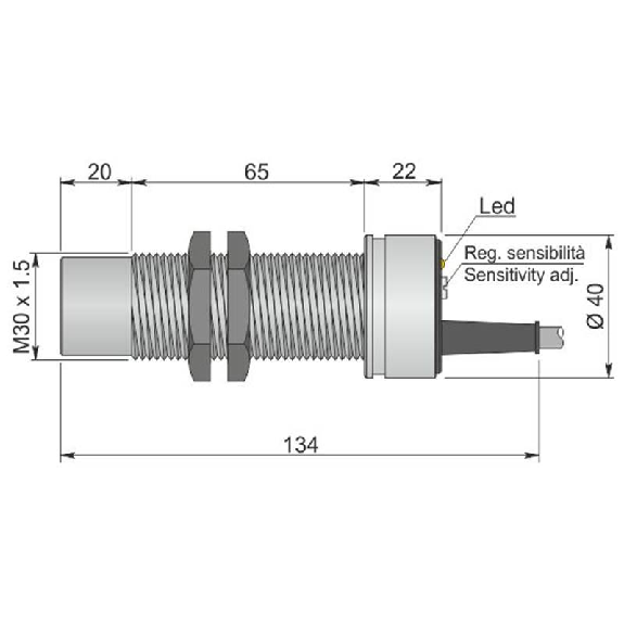 DPC M30 2 fils AC/DC NO+NF P10mm noyé lg97(65)mm ATEX / Câble 3m-Leggi tutto