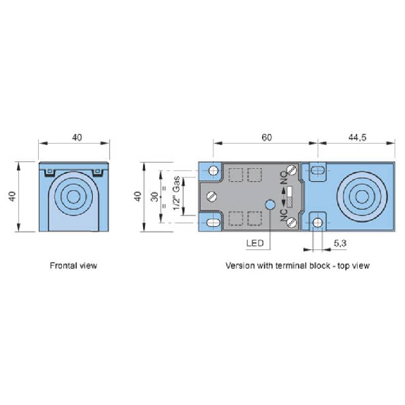 DPI Rect. PNP NO+NF P20mm 40x40mm 10-55Vdc / Conn. K-Lire la description