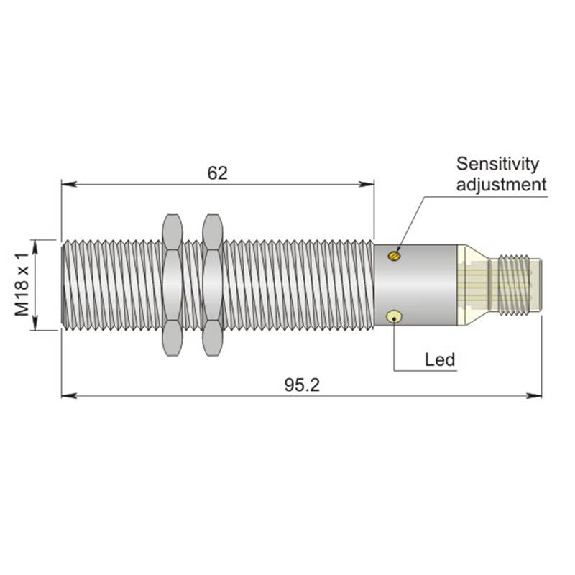 DPC M18 PNP NO+NF P5mm noyé lg95.2(62)mm Laiton 10-40Vdc / M12 4P-Leggi tutto