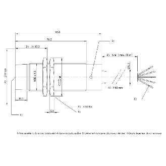 Tête lecture/écriture RFID 70/455 kHz, M30 non noyé, Parallèle C5m-Lire la description