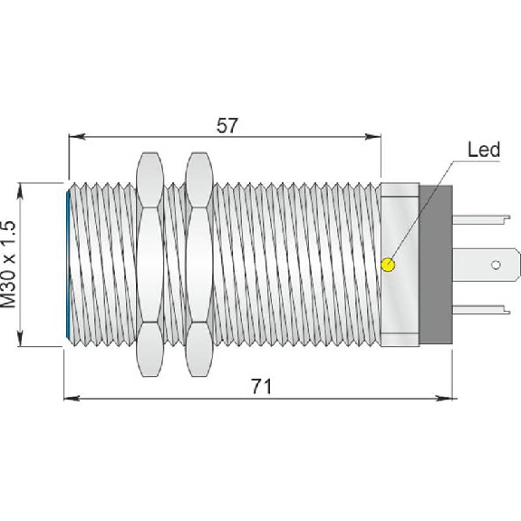 DPI M30 2 fils AC NF P10mm noyé lg71(57)mm Laiton 20-250Vac / Conn. K-Lire la description