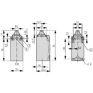 Interrupteur de position, Poussoir, Appareil de base, extensible, 1 F, 1 O, Borne à vis, jaune, Matière isolante, -25 - +70 °C-Lire la description