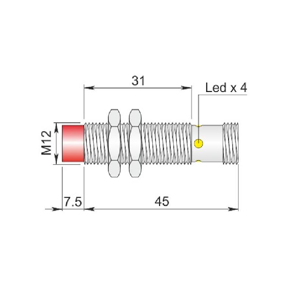 DPI M12 PNP NO P4mm non noyé lg52.5(31)mm 10-30Vdc / M12 4P-Lire la description