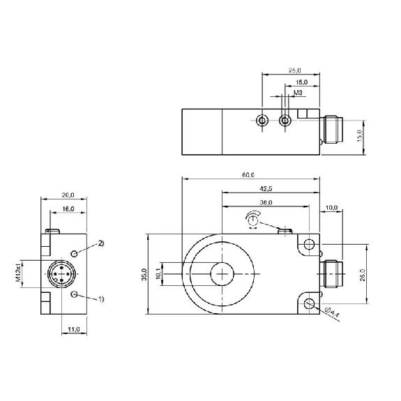 DPI Annulaire Ø=10mm PNP NO Pot. 60x35x20mm Plast. 10-30Vdc / M12 4P-Lire la description