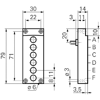 Lecteur de code inductif PNP NO x6 P4mm non noyé 30x79x14mm /Câble 2m-Lire la description