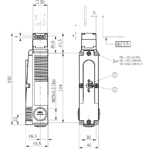 Int.de séc. Verr. méca./Déverr. 24Vac/dc 2O+1F+1O (act. lente), 3xM20 Int.de séc. Verr. méca./Déverr. 24Vac/dc 2O+1F+1O (act. lente), 3xM20-Lire la description