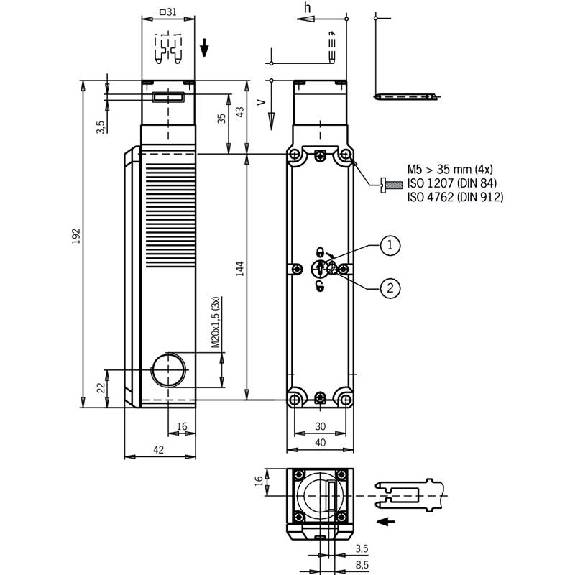 Int.de séc. Verr. mécanique/Déverr. 110Vac 2O+2O, 3xM20 Int.de séc. Verr. mécanique/Déverr. 110Vac 2O+2O, 3xM20-Lire la description