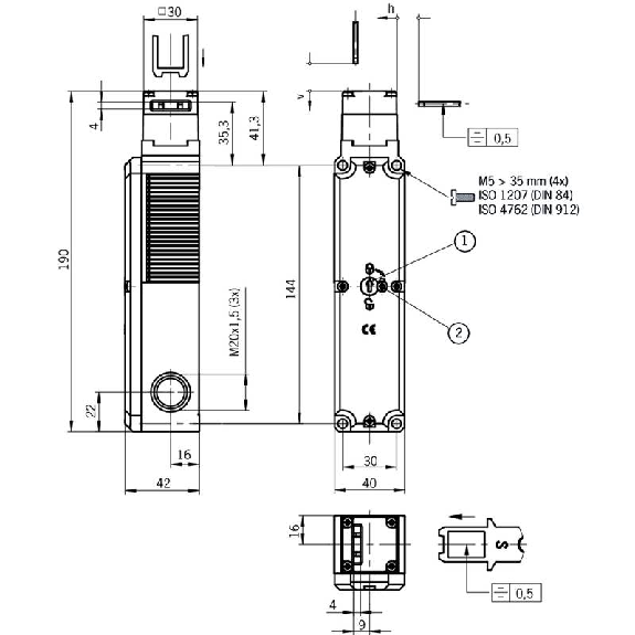 Int.de séc. Verr. 24Vac/dc/Déverr. mécanique, 2O+2O, 3xM20 Int.de séc. Verr. 24Vac/dc/Déverr. mécanique, 2O+2O, 3xM20-Lire la description