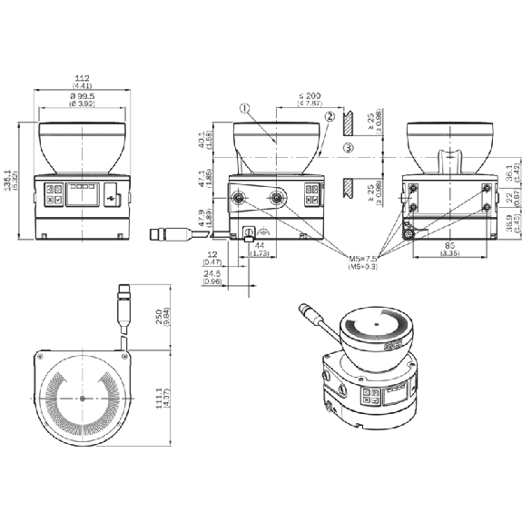 Scrutateur microScan3 Core I/O AIDA, P=9m, Angle 275°, 4 champs-Lire la description