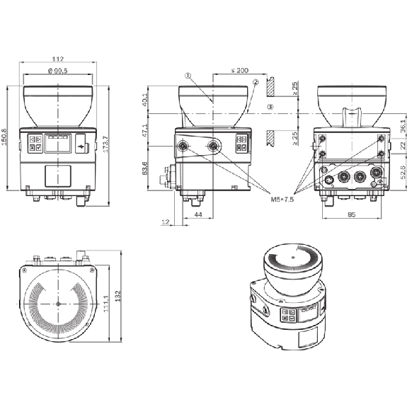 Scrutateur microScan3 Pro EtherCAT® P=9m, Angle 275°, 128 champs-Lire la description