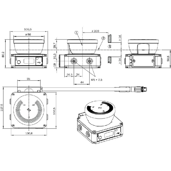 Scrutateur laser de sécurité P=3m, angle 275°, 8 champs-Lire la description