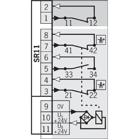 Int.de séc. Verr. 24Vac/dc/Déverr. méca. BI-State, 2O+1F+1O, SR11 Int.de séc. Verr. 24Vac/dc/Déverr. méca. BI-State, 2O+1F+1O, SR11-Lire la description