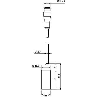 Inclination sensor, 1-axes, 360°, RS485 + Analogue, M12 pigtail-Lire la description