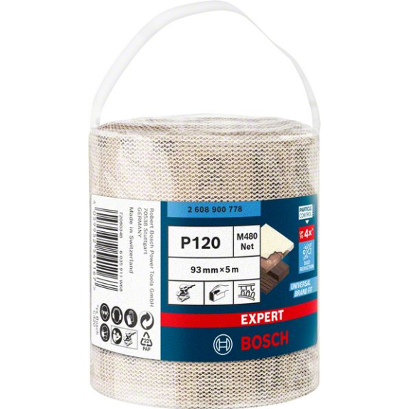 Bosch EXPERT M480 Schleifnetzrolle, 93 mm, 5 m, K 120. Fr Handschleifen-Beschreibung lesen