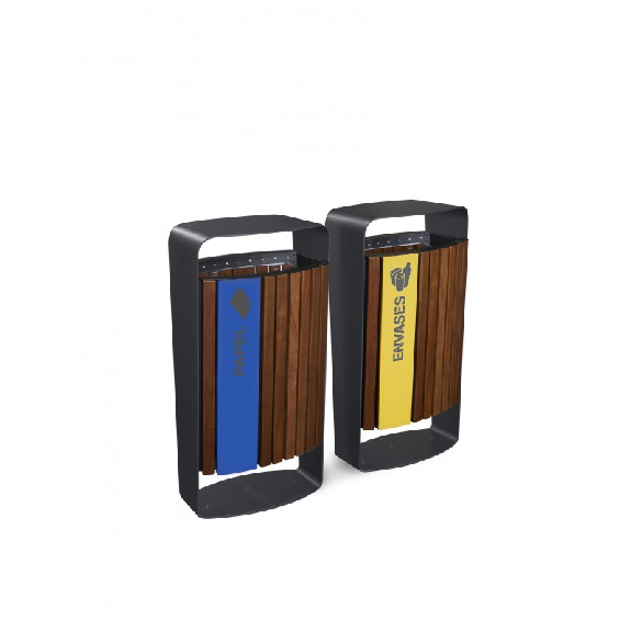 Pattumiera selettiva 75L in legno tropicale-Leggi tutto