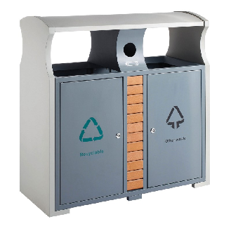 Corbeille d'extérieur tri sélectif 2 x 39 L acier-Lire la description