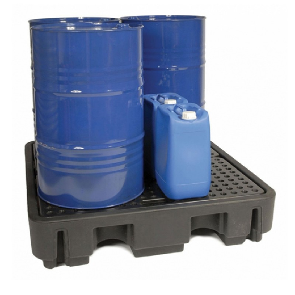 Pallet di ritenzione PE 4 fusti - 250L - Profilo basso-Leggi tutto