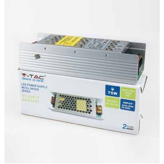 VT-20077 Alimentatore SLIM in metallo 75W 12V 6A IP20 con morsetti a vite - SKU 3247-Leggi tutto