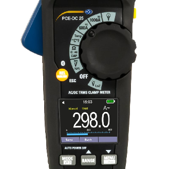 PCE Instruments Stromzange PCE-DC 25 Messbereich 0 ... 1000 A AC/DC |Bluetooth |Einschaltstrommessung |LC Display-Beschreibung lesen