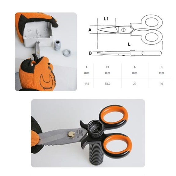 Forbici per elettricisti con profili a fresa graduata in acciaio inossidabile con custodia  1128BSX-Leggi tutto