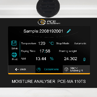 PCE Instruments Getreidefeuchtemesser |PCE-MA 110TS |Wägebereich: 0 ... 110 g |Ablesbarkeit: 0,001 g |mit Touchscreen-Beschreibung lesen