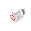 Bouton Poussoir Inox dia.19, NONC, MOM, Tche Ras Cour Rouge 24V, cosses