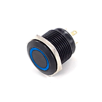 SOAV116EJAB<BR>Bouton Poussoir dia16 Alu noir NO Momen Tche Dep Cour Bleu-Lire la description
