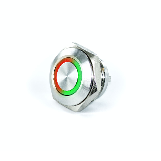 Bouton Poussoir Inox profil court dia.16mm contact NO Momentané Couronne Lumineuse Rouge/Vert 3V-Lire la description