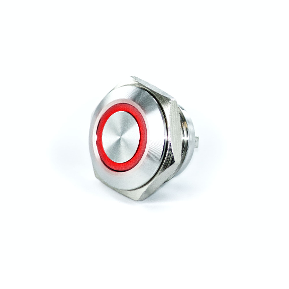 Bouton Poussoir Inox profil court dia.16mm contact NO Momentané Couronne Lumineuse Rouge 3V-Beschreibung lesen