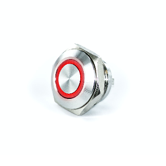 Bouton Poussoir Inox profil court dia.16mm contact NO Momentané Couronne Lumineuse Rouge 3V-Lire la description