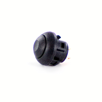Bouton Poussoir miniature dia.13.6 PA66 noir, snap'in, NO, MOM, sortie cosses-Lire la description