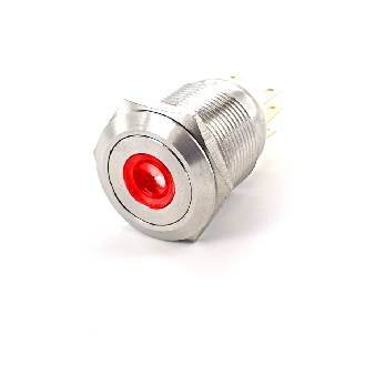 SOAV3SDSR12<BR>Bouton Poussoir inox 19mm 1no+1nc mom point central lumin rouge 12V-Lire la description
