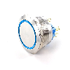Bouton Poussoir Inox dia.40 1NO1NC, Momentané, Tche rasante,  Couronne Bleu 6V