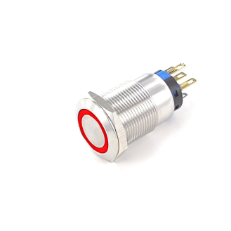 Bouton Inox, 2NOcontact 2NC maintenu, couronne Led Rouge 24V-Lire la description