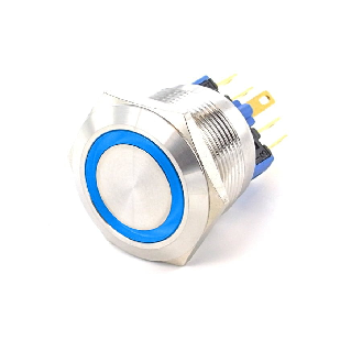 SOAV4ESB24<BR>Bouton Poussoir dia.22 Inox 1NO1NC couronne bleue 24V-Lire la description