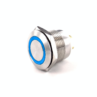 Bouton Poussoir Inox Moment Tche Ras Couronne Bleue 12V builtin resistor-Lire la description