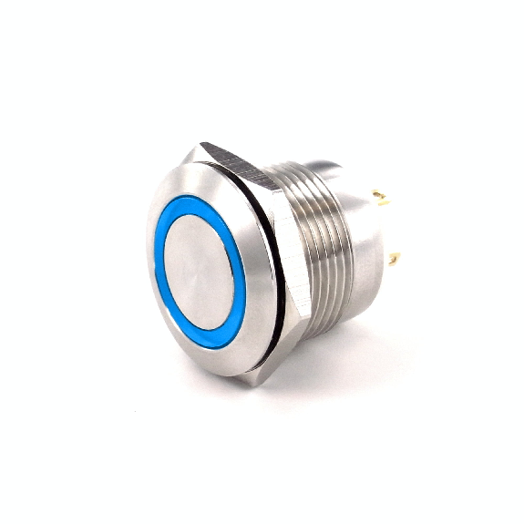 Bouton Poussoir Inox Moment Tche Ras Couronne Bleue 12V builtin resistor-Lire la description