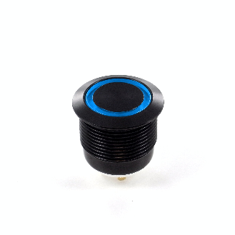 Bouton Poussoir alu noir dia.19, NO, MOM, Tche Ras Cour Bleue 24V, cosses-Lire la description