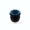 Bouton Poussoir alu noir dia.19, NO, MOM, Tche Ras Cour Bleue 24V, cosses