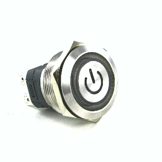 Bouton Poussoir Inox dia.25mm contact NO Momentané Logo power Lumineux blanc 12V cosses à souder-Lire la description