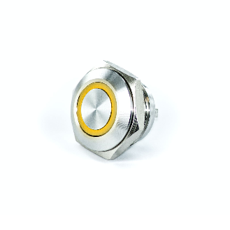Bouton Poussoir Inox profil court dia.16mm contact NO Momentané Couronne Lumineuse Orange 3V-Lire la description