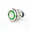 Bouton Poussoir Inox dia.19mm contact NO Momentané Couronne Lumineuse Vert 12V cosses à souder