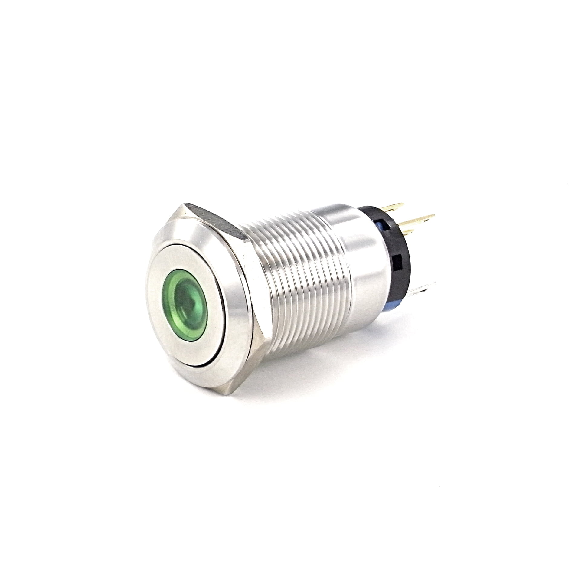 Bouton Inox, NONC moment, point central Led Verte 24V-Lire la description