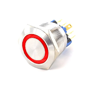 SOAV4ESR24<BR>Bouton Poussoir dia.22 Inox 1NO1NC couronne rouge 24V-Lire la description