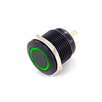 SOAV116EJAG<BR>Bouton Poussoir Alu noir NO Momen Tche Dep Cour Vert-Lire la description